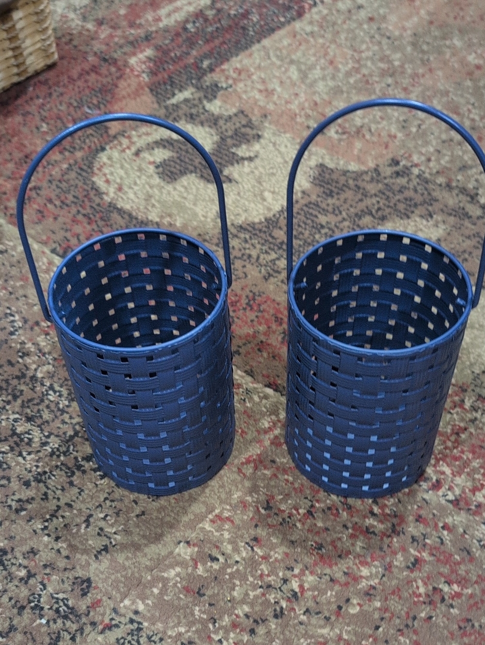 ashland Pair of Navy Blue Metal Woven Hanging Baskets with Handles New